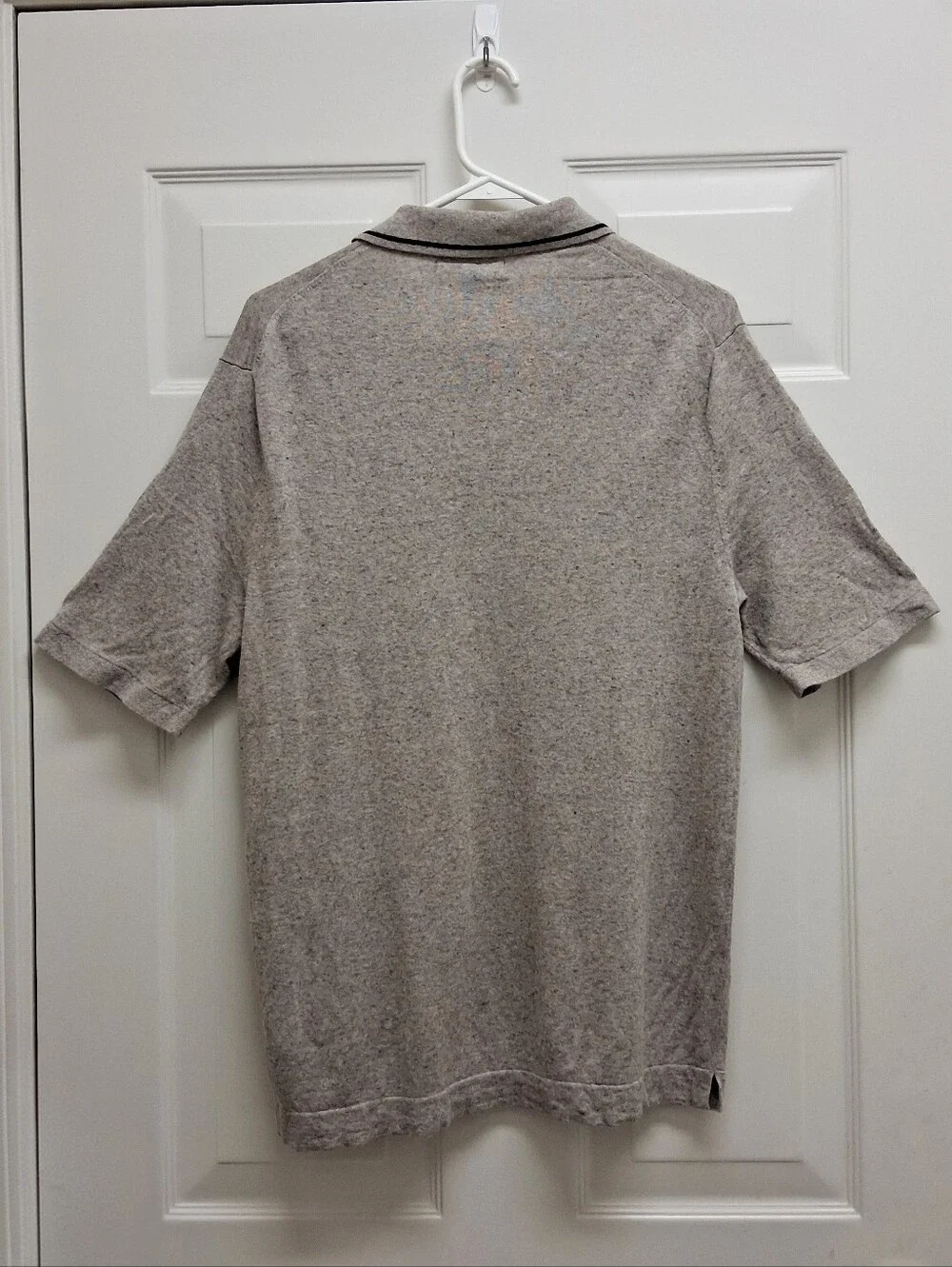 Banana Republic Tipped Silk Linen Knit Polo Shirt Medium Beige Grandpacore